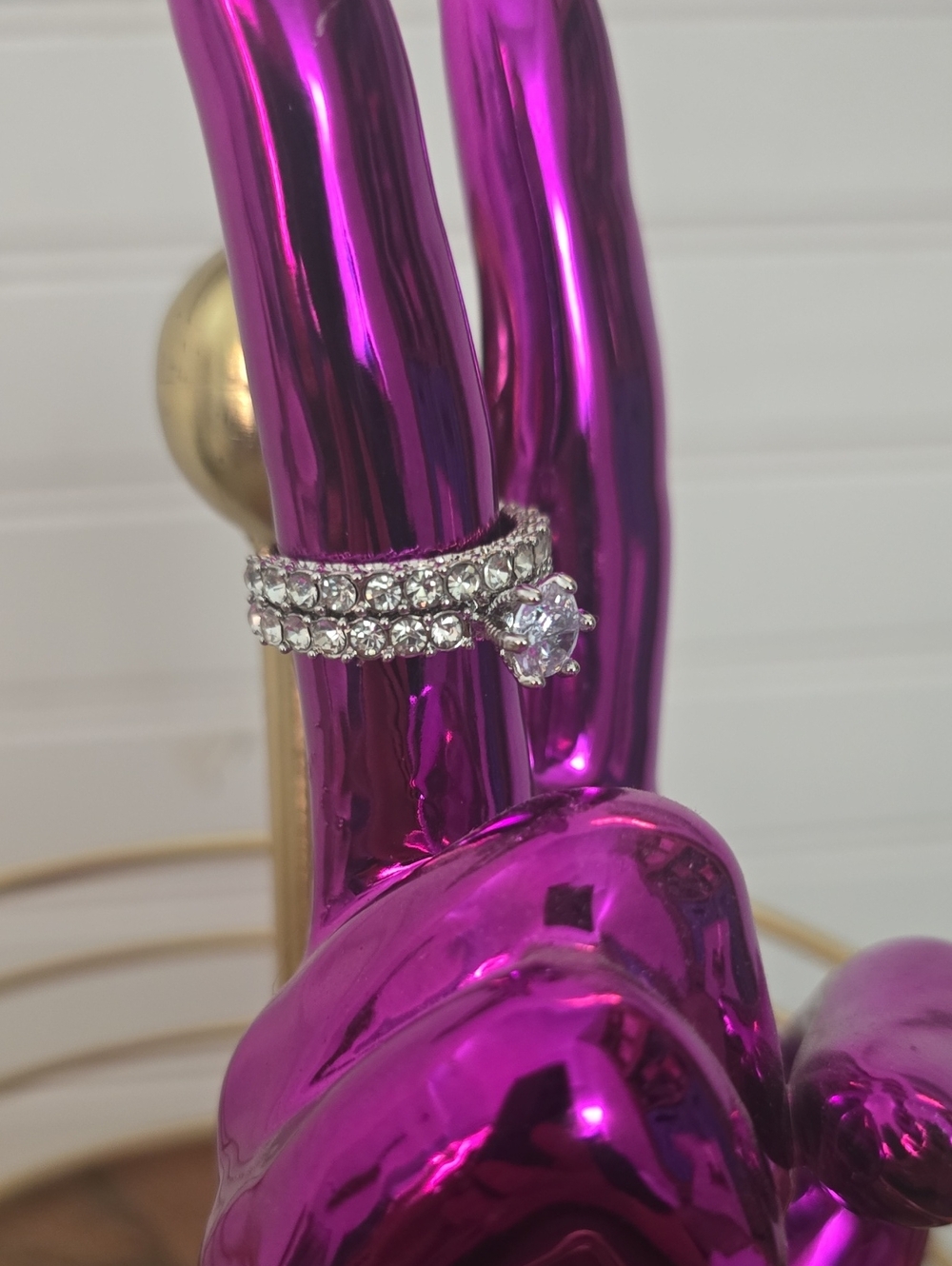 Silver-Tone Sparkle Cubic Zirconia Ring Wedding Set